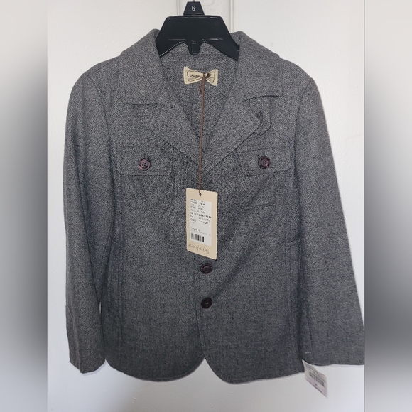 NWT Boy's Mimisol MadeinItaly Gray Herringbone Wool Blazer Jacket Sz 6 MSRP$240 - Picture 2 of 16